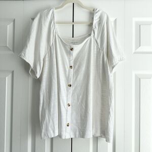 Lane Bryant White Button Front Short Sleeve Cotton Blouse Womens Plus Size 26/28